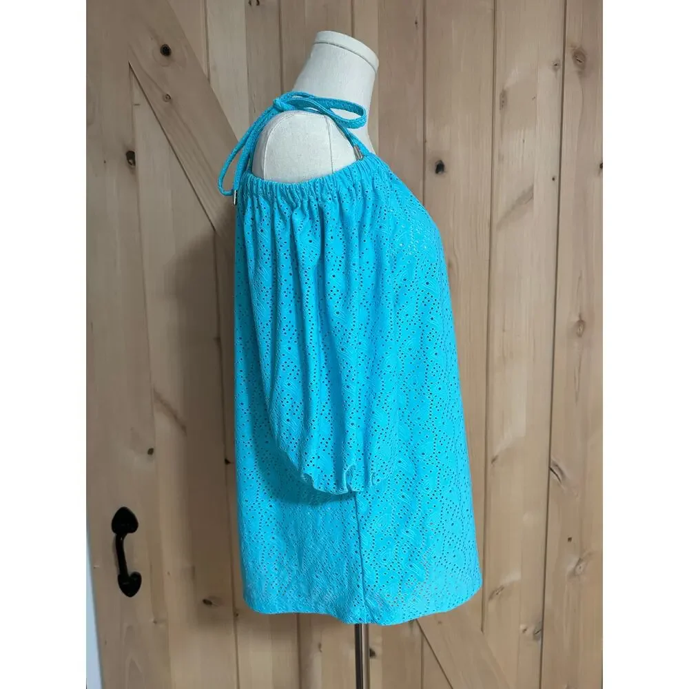 Michael Kors | Eyelet Off Shoulder Women's Turquoise Top NWT | Size Large